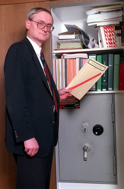 August Hanning in his office when he was head of Germany's foreign intelligence service (BND). Photograph: Melde Bildagentur\ullstein bild via Getty Images