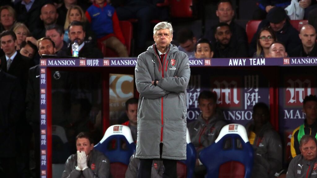Arsene Wenger watches on after his side’s latest defeat to Crystal Palace. Photo: Nick Potts/PA Wire