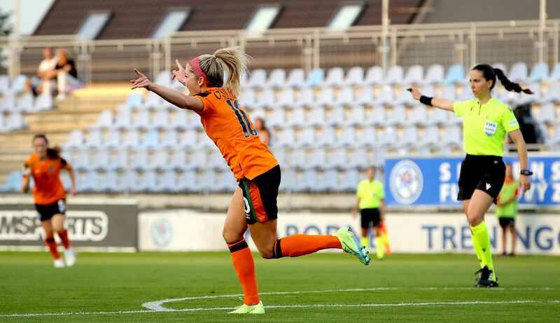 Denise O'Sullivan celebrates scoring the winner for Ireland. Photograph: Ryan Byrne/Inpho