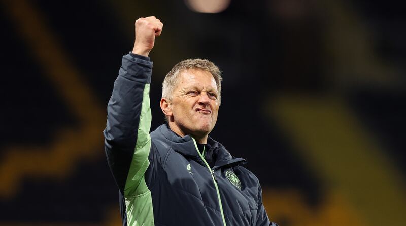 Heimir Hallgrimsson acknowledges the supporters after Ireland's Nations League playoff first-leg victory against Bulgaria in March. Photograph: Ryan Byrne/Inpho
