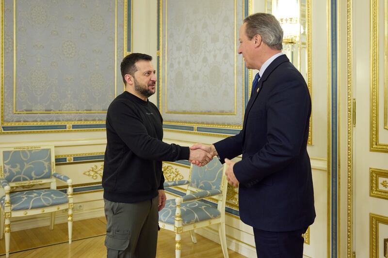 UK foreign secretary David Cameron meets Ukrainian president Volodymyr Zelenskiy in Kyiv on Thursday. Photograph: PA