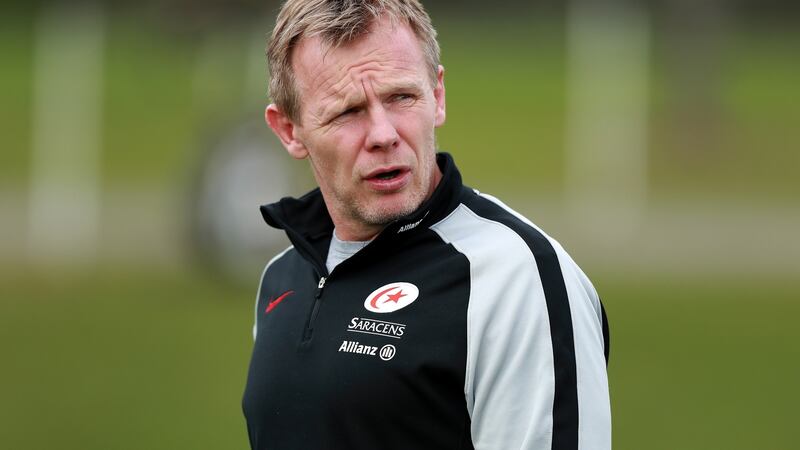 Mark McCall, the Saracens director of rugby, looks on during a Saracens training session  in St Albans, England. Photograph: David Rogers/Getty Images