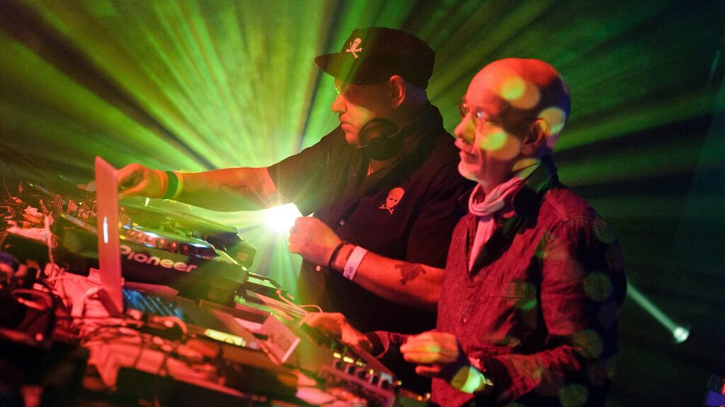 Alex Paterson and Thomas Fehlmann of The Orb perform on stage at Electric Brixton in London, United Kingdom. Photograph: Joseph Okpako/Getty Images
