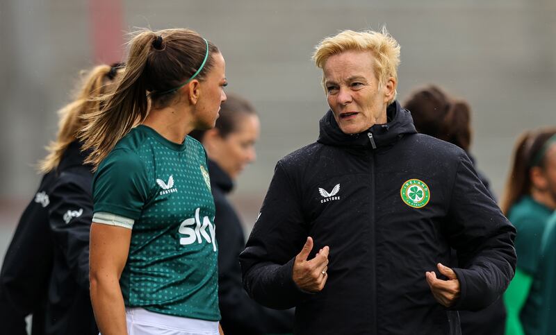 Ireland captain Katie McCabe with Vera Pauw, it's understood most of the Irish players wanted to part ways with the Ireland manager. Photograph: Ryan Byrne/Inpho