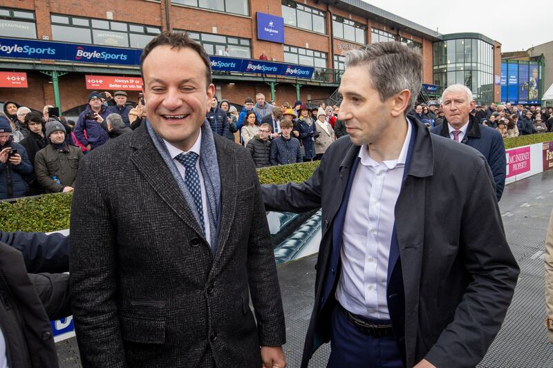 Leo Varadkar and Simon Harris at Fairyhouse. Photograph: Tom Honan for The Irish Times.