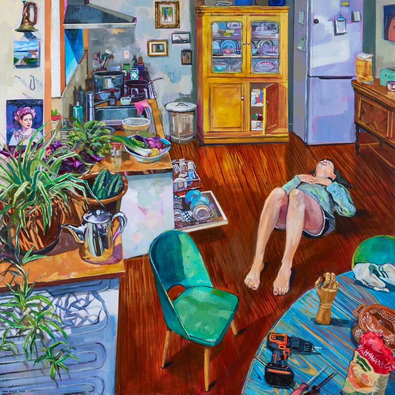 Una Sealy RHA, Floored, 2023, oil on canvas; 100cm x 100cm at the RHA Annual 2023