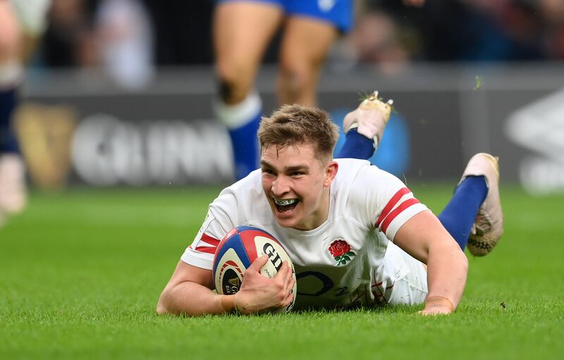 Jack van Poortvliet of England scores the side's third try against Italy in 2023. Photograph: Shaun Botterill/Getty