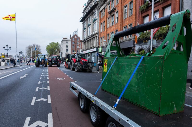 A metal container for diesel at the fuel cost protest by hauliers and farmers in the city centre of Dublin as the city comes to a halt. 