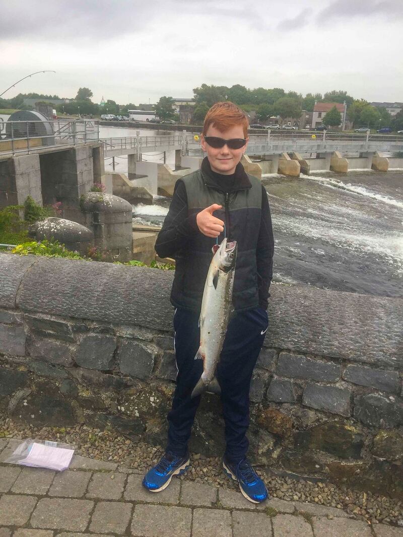 David Donoghue with his first ever salmon from the Galway Fishery