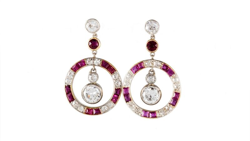 Ruby and diamond drop earrings €3,500- €4,200 O’Reillys