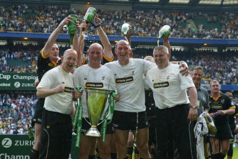 Shaun Edwards (far left) and Warren Gatland (far right) won the Heineken Cup with Wasps in 2004. Photograph: David Rogers/Getty Images