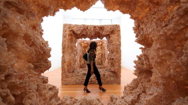 A visitor passes the sculpture “1st Body” (2013) prior to the opening of the “Kapoor in Berlin” exhibition at the Martin Gropius Bau in Berlin. Photograph: Adam Berry/Getty Images