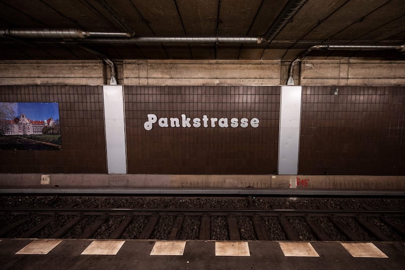 The platform of the Pankstrasse U-bahn station, part of the Pankstrasse nuclear fallout shelter in Berlin. Photograph: John MacDougall/AFP/Getty Images