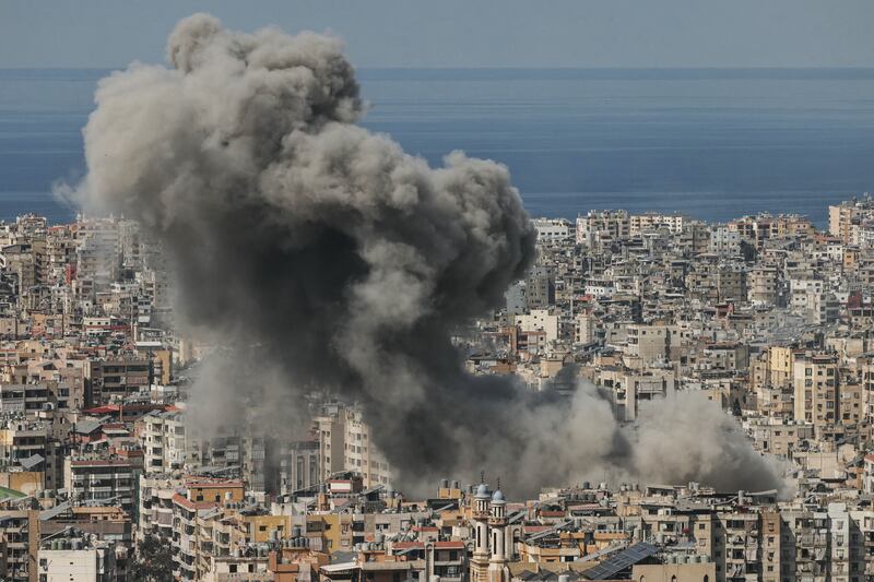 Smoke rises from the site of an Israeli airstrike that targeted an area in Beirut's southern suburbs on Friday. Photograph: Ibrahim Amro/AFP via Getty