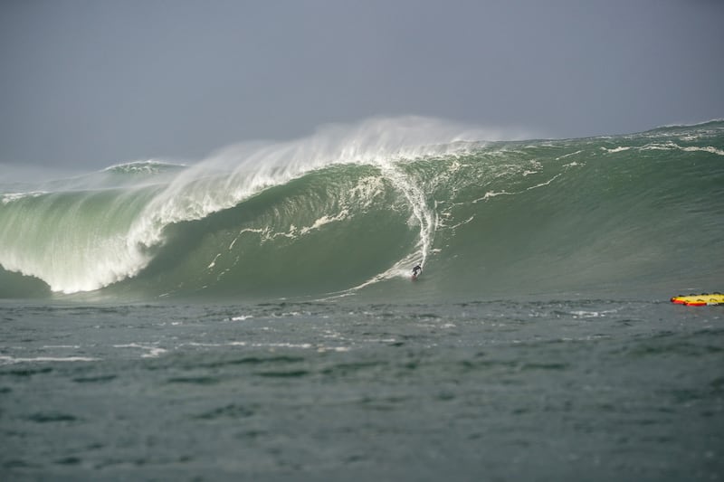 Conor Maguire surfing at Mullaghmore in 2020 at the time of Hurricane Epsilon. Photograph: Gary McCall/Red Bull/Inpho