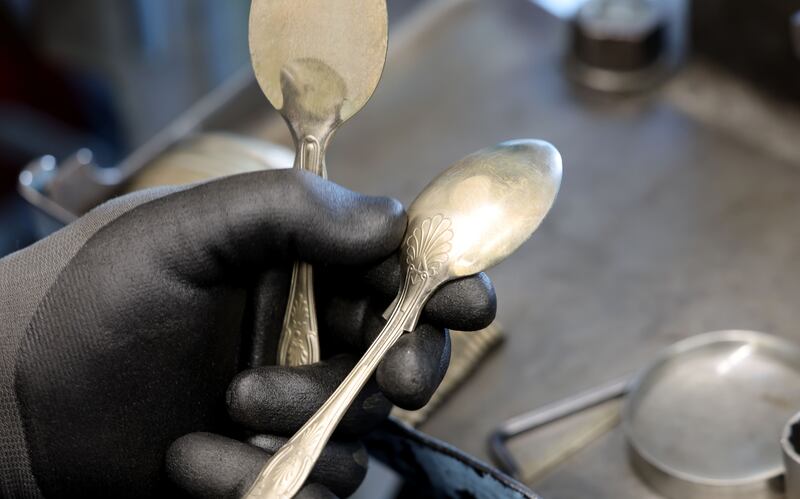 Mick Dowling, blanking shop supervisor, working on the last day of silver-plated cutlery production. Photograph: Alan Betson