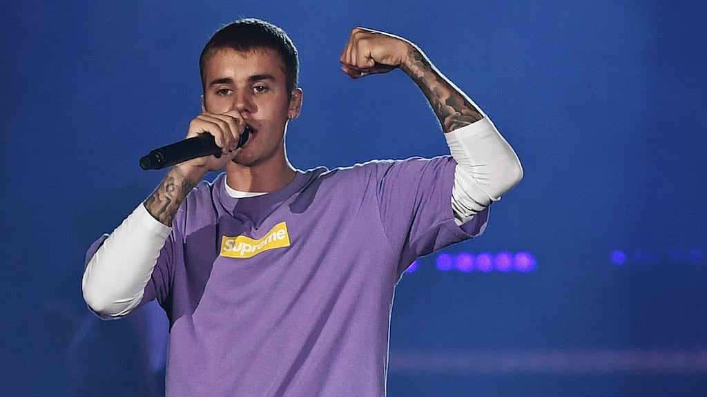 Canadian singer Justin Bieber performs on stage at the AccorHotels Arena in Paris on September 20, 2016.Photograph: CHRISTOPHE ARCHAMBAULT/AFP/Getty Images)