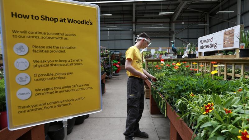 Customer notices are seen in Woodies  in Carrickmines, Dublin ahead of the reopening of the store tomorrow. Photograph: Laura Hutton/The Irish Times