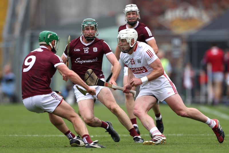 Galway's David Burke and Jason Flynn challenge Patrick Horgan during the 2022 All-Ireland quarter-final at Semple Stadium. Photograph: Tom Maher/Inpho
