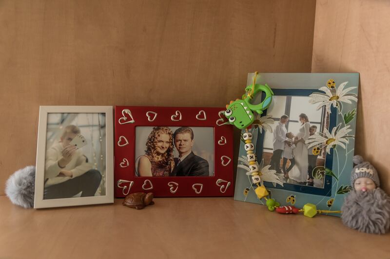 Family photos at the home of Alyona Popova in Kyiv, Ukraine. Photograph: Oksana Parafeniuk