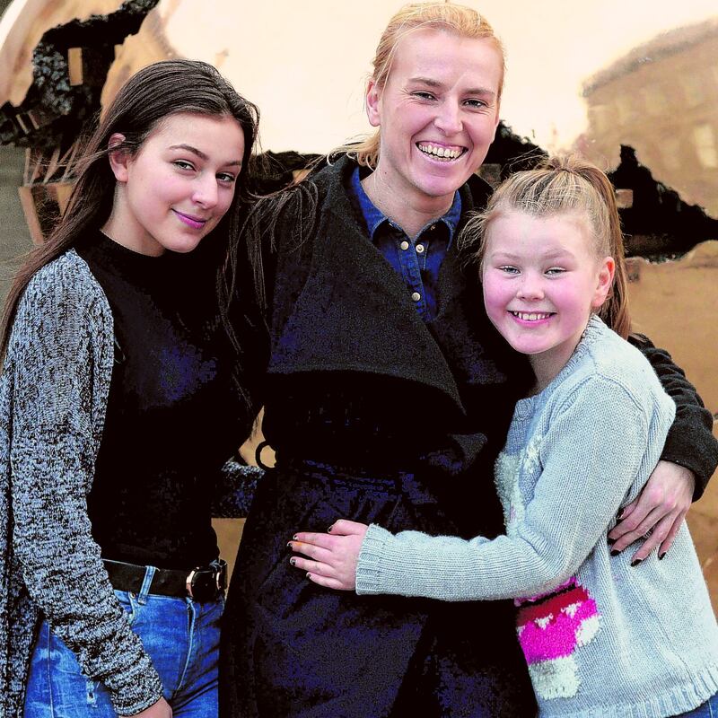 Lynn Ruane with her daughters, Jordanne and Jaelynne, at Trinity College Dublin in 2015. Photograph: Cyril Byrne