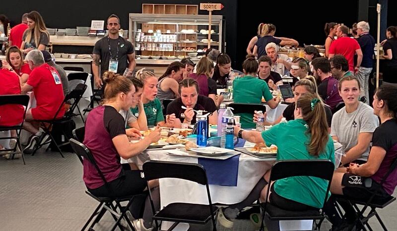 The Ireland squad grab some food in-between matches.  Photograph: John O'Sullivan/The Irish Times