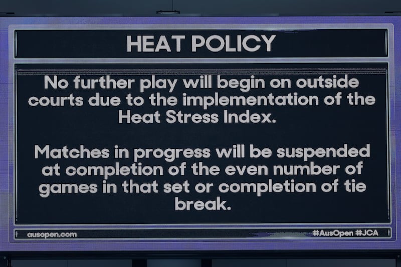 The Australian Open heat policy displayed on day two of the 2023 edition of the tournament in Melbourne Park. Photograph: Darrian Traynor/Getty Images