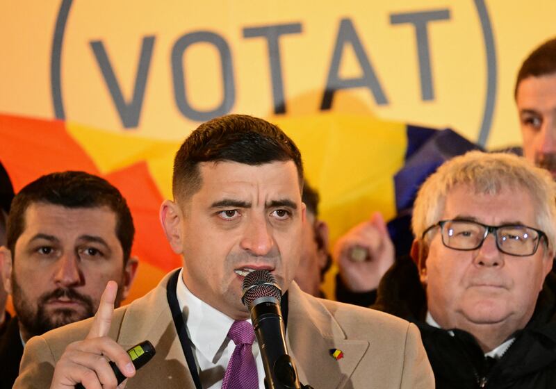 George Simion will contest a rerun of the Romanian presidential election in May, in place of the barred Calin Georgescu. Photograph: Daniel Mihailescu/AFP/Getty 
