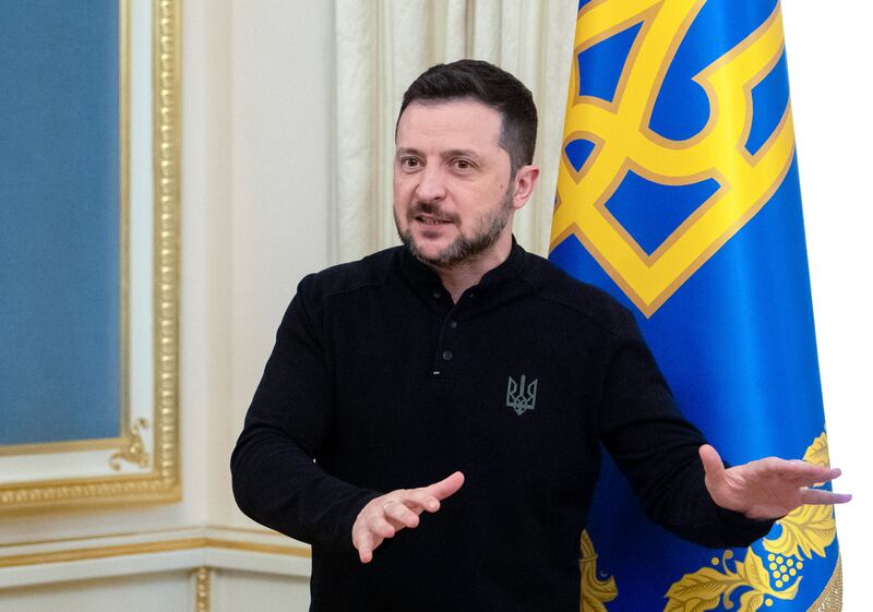 Ukraine's president, Volodymyr Zelensky, speaks at a news conference in Kyiv on Wednesday. Photograph: EPA-EFE