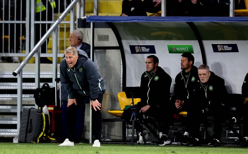 Ireland head coach Heimir Hallgrímsson at the Nations League play-off first-leg match between Bulgaria and Republic of Ireland in Plovdiv on Thursday. Photograph: Ryan Byrne/Inpho