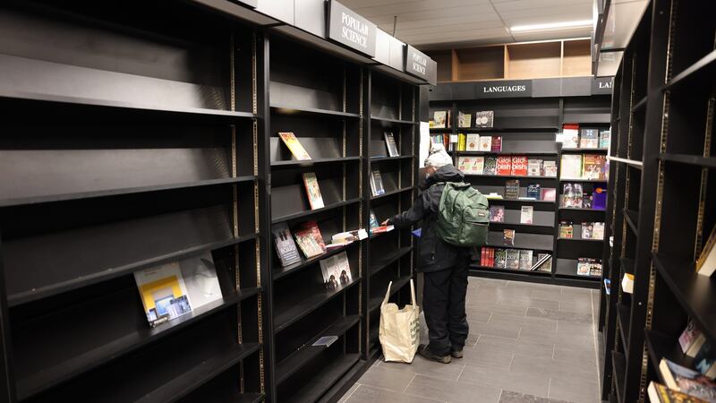Cleared shelves in Chapters bookstore on Parnell Street, Dublin, on its  final day of business. Photograph: Dara Mac Dónaill/The Irish Times