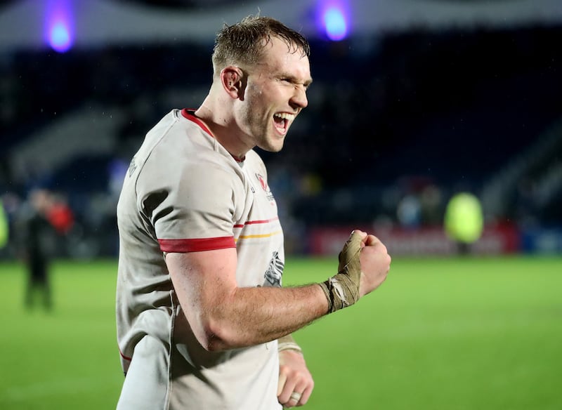 Ulster's Kieran Treadwell celebrates after defeating Leinster at the RDS. Photograph: Bryan Keane/Inpho
