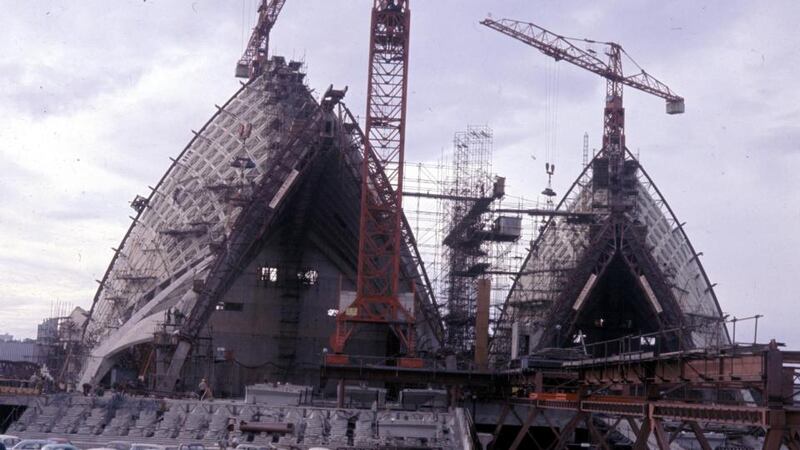 Sydney Opera House in the early stages of construction, October 1973. Peter Rice was the lead engineer on the project. Photograph: Fairfax Media via Getty Images