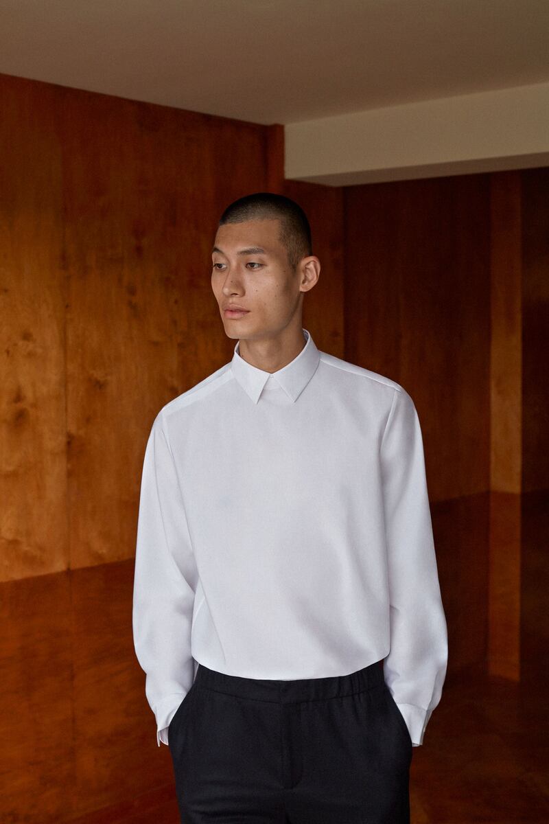 White tuxedo-style shirt in pure cotton, €69