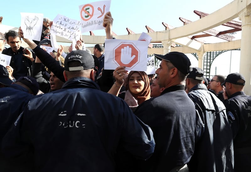 Algerian journalists are pictured  during a protest for freedom of expression against the fifth term of Abdelaziz Bouteflika in Algiers on February 28th. Photograph: Mohamed Messara/EPA