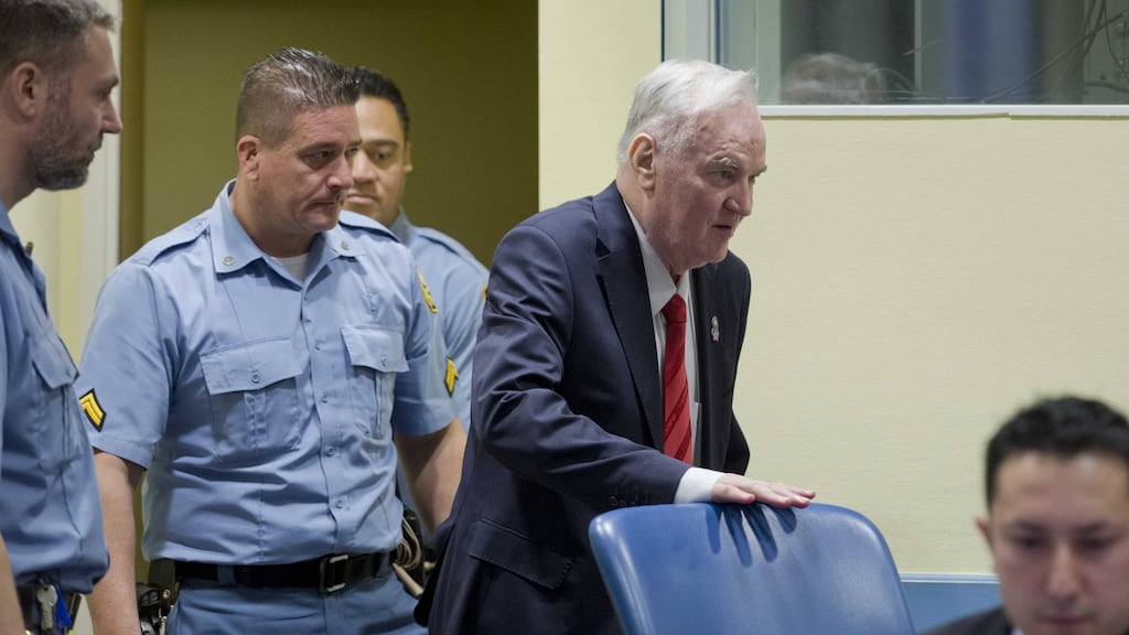 Ratko Mladic, the former Bosnian Serb general, in The Hague in November 2017. Photograph:  Peter Dejong/New York Times