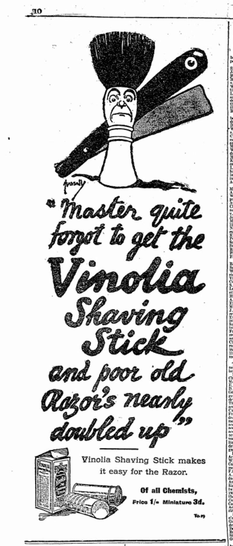 Vinolia Shaving Stick makes it easy for the Razor (March 16th, 1909)