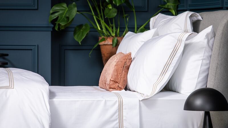 Egyptian cotton set, which comes in a navy or bone-colour, Foxford.