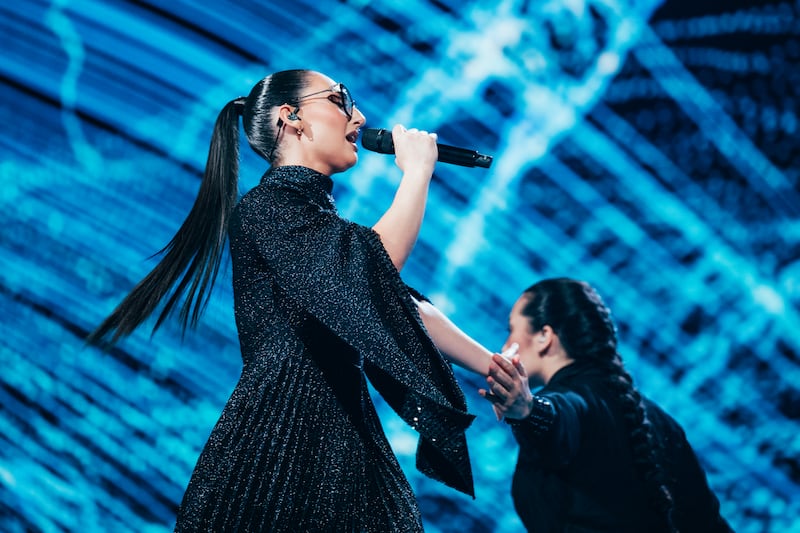 Klavdia performing for Greece at the Eurovision semi-final. Photograph: Corinne Cumming/EBU