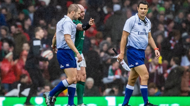 Ireland captain Rory Best was clearly disgusted with some of the calls made by  referee Angus Gardner in Cardiff. Photograph: Morgan Treacy/Inpho