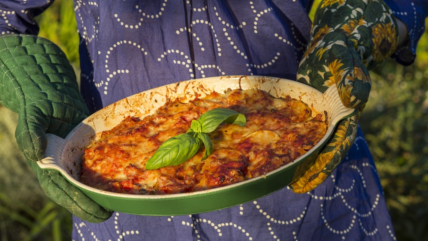 Julia Moskin, a food writer for the ‘New York Times’ with potato gratin made to Julia Child’s recipe at La Pitchoune, Chateauneuf-Grasse, France. Photograph: France Keyser/New York Times