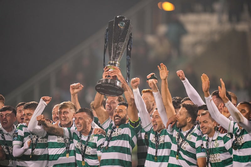 Shamrock Rovers celebrate after claiming the 2025 Premier Division title. Photograph: James Lawlor/Inpho