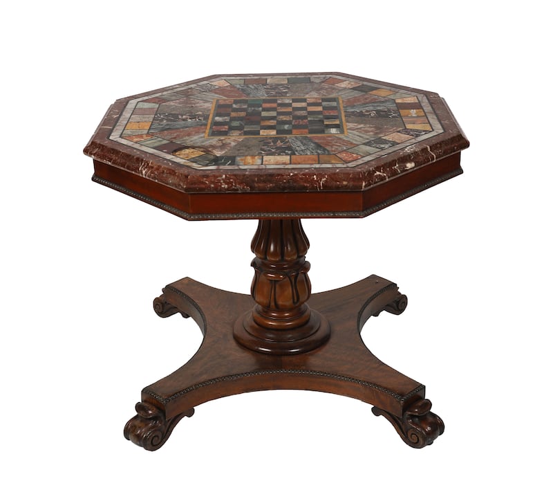William IV marble table with a chessboard inlaid into the centre of the table top