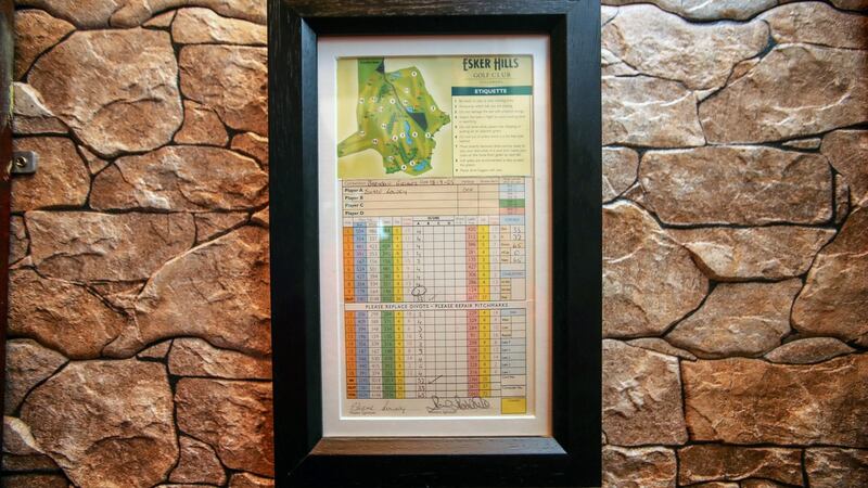 Shane Lowry’s scoreboard from when he broke the Esker Hills course record in 2005. Photograph: Tommy Dickson/Inpho
