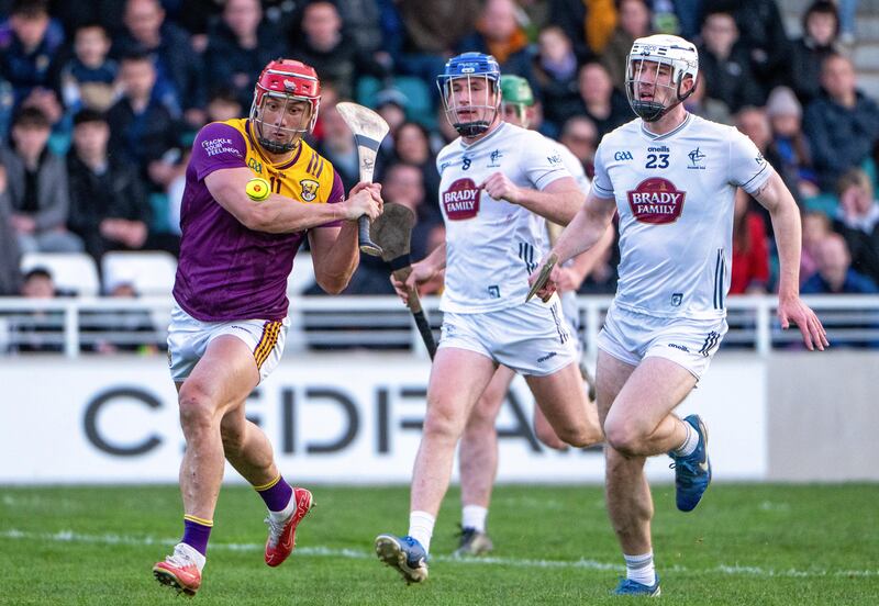 Lee Chin of Wexford scores a goal in the Leinster SHC round one match between Kildare and Wexford in St Conleth's Park on April 18th. Photograph: Andrew Paton/Inpho