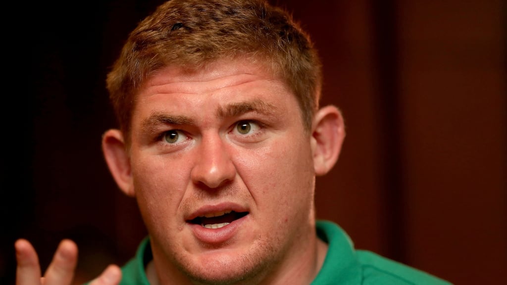 Ireland tighthead Tadhg Furlong talks to the media ahead of the Samoa game in Fukuoka. Photograph: Dan Sheridan/Inpho
