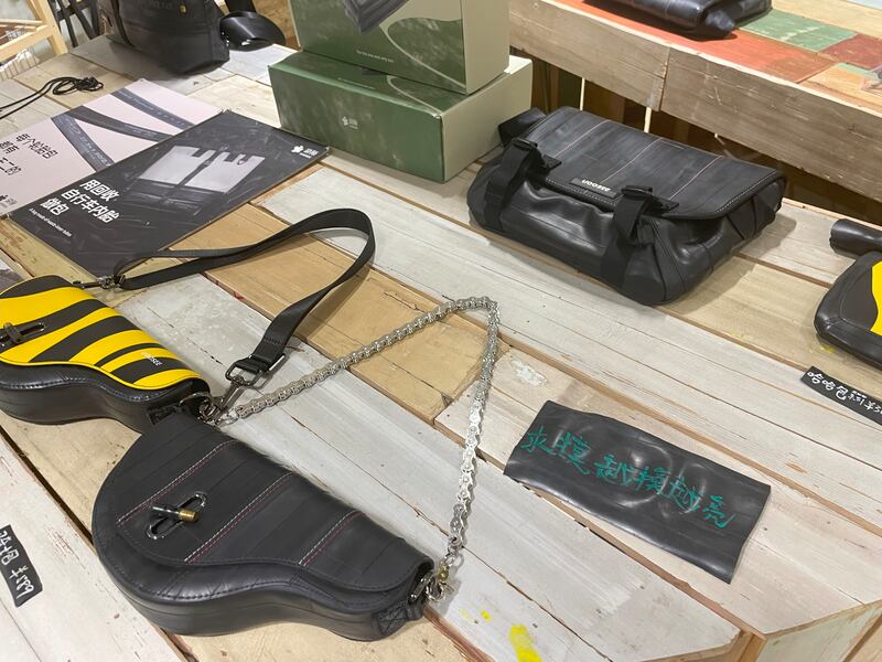 Uoosee makes bags crafted out of the inner tubes of bicycle tyres. Photograph: Denis Staunton
