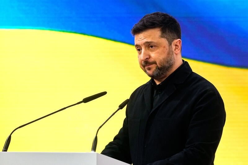 President Volodymyr Zelenskiy condemned overnight Russian strikes on 12 Ukrainian regions. Photograph: Michael Probst/AP