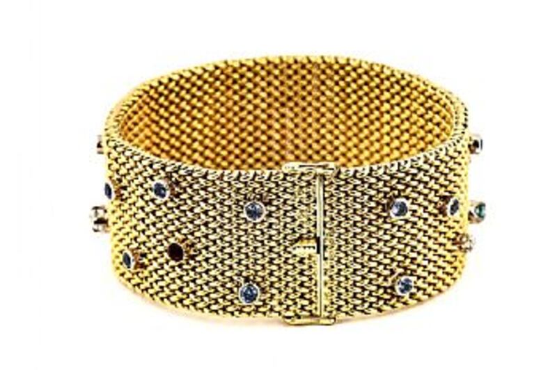 gold and gemstone mesh bracelet  set with multi-coloured gemstones and diamonds (€12,000-€ 18,000) at Morgan O'Driscoll jewellery&watches auction