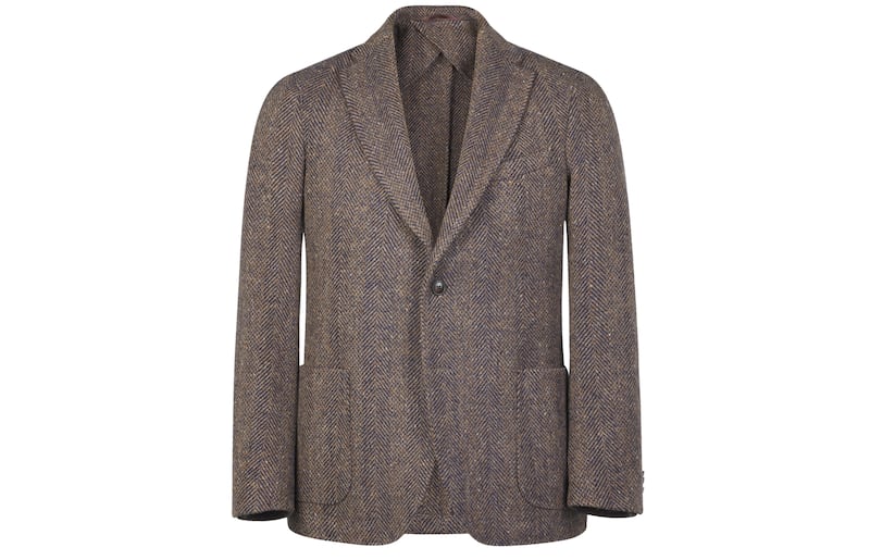 Balwin Donegal tweed blazer in moss herringbone, €399, Magee
